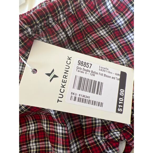 TUCKERNUCK LOUELLE Girls Double Button Frill Blouse and Tartan Bottom NWT 6-12M - Picture 4 of 5